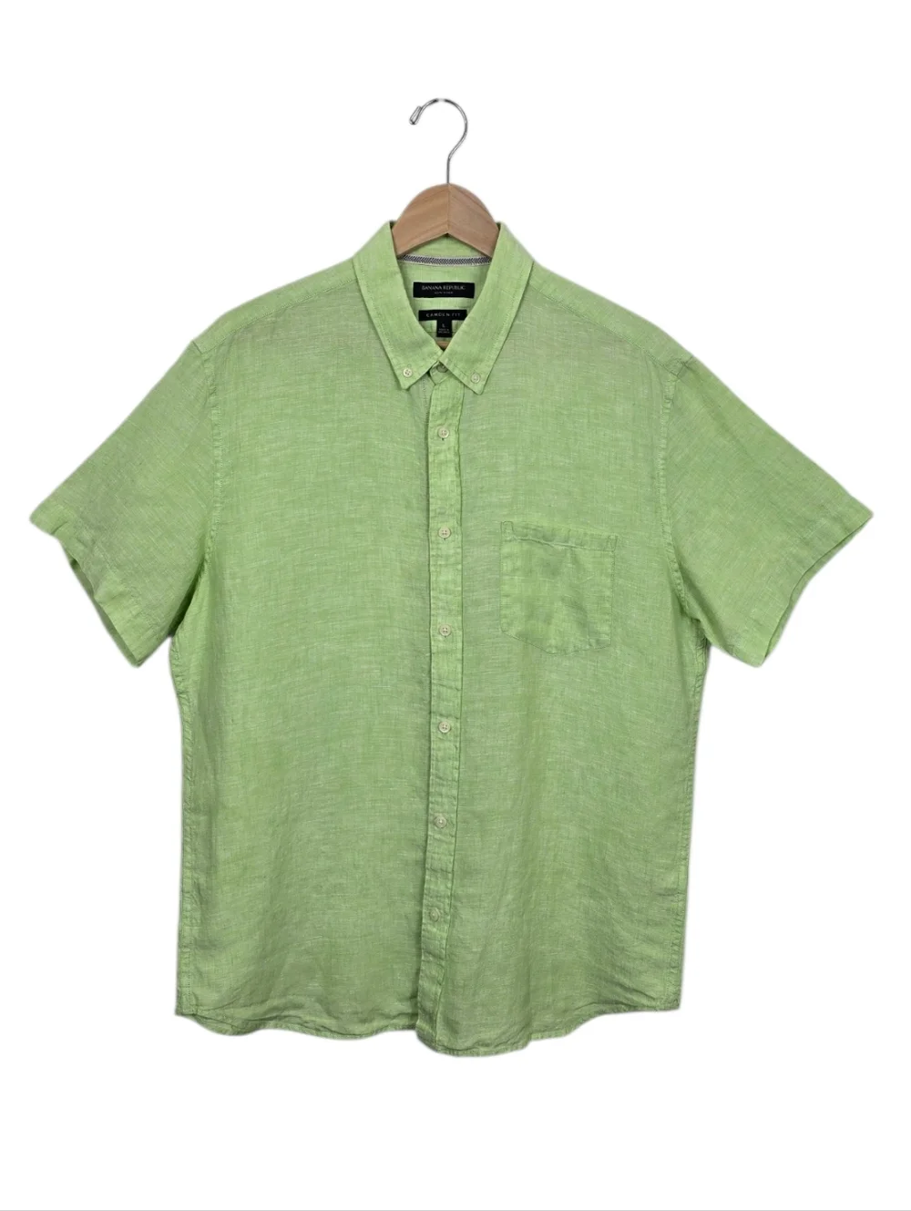 Banana Republic Camden Fit Linen Light Green Short Sleeve Button Down Large